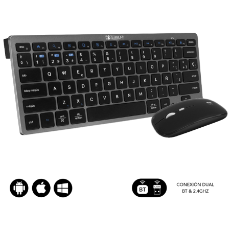 COMBO TECLADO RATON SUBBLIM MULTIDISPOSITIVO COMPACTO GRIS NEGRO BLUETOOTH