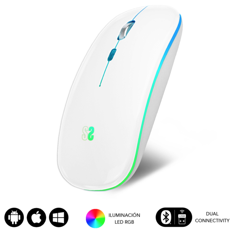 RATON SUBBLIM LED DUAL FLAT MOUSE WHITE