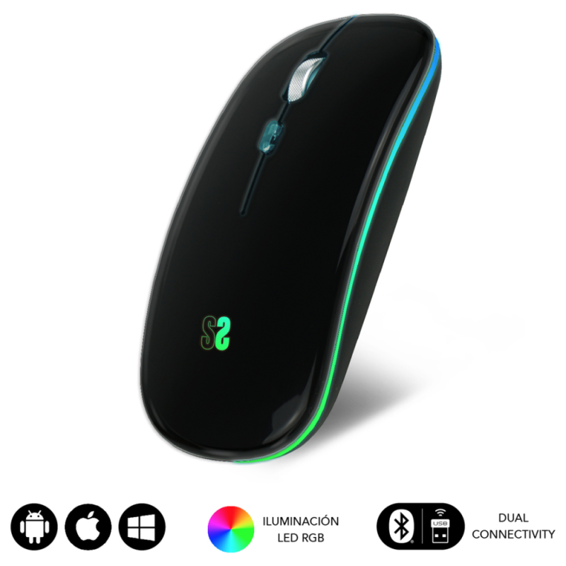 RATON SUBBLIM LED DUAL FLAT MOUSE BLACK