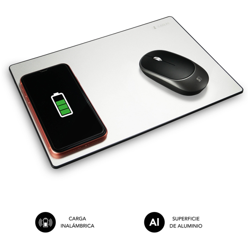 CARGADOR SUBBLIM MOUSEPAD WIRELESS CHARGER ALUMINUM SILVER 10W