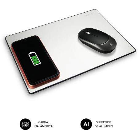 CARGADOR SUBBLIM MOUSEPAD WIRELESS CHARGER ALUMINUM SILVER 10W
