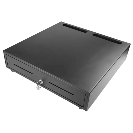 CAJON PORTAMONEDAS MUSTEK 460X465 MM 5 BILL 8 MON RJ12 MICROSWITCH NEGRO