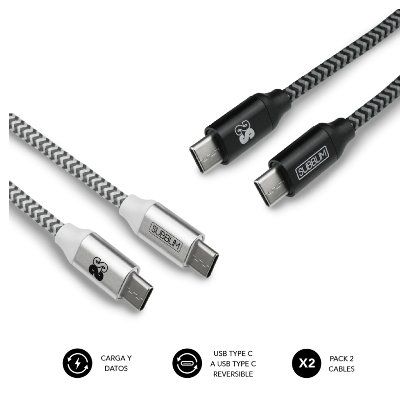 CABLE SUBBLIM 2X PREMIUM USB C TO USB C ALU BLACK SILVER