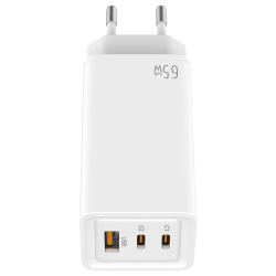 LEOTEC CARGADOR 65W GaN CARGA RAPIDA 2 USB TIPO C PD 1 USB A BLANCO