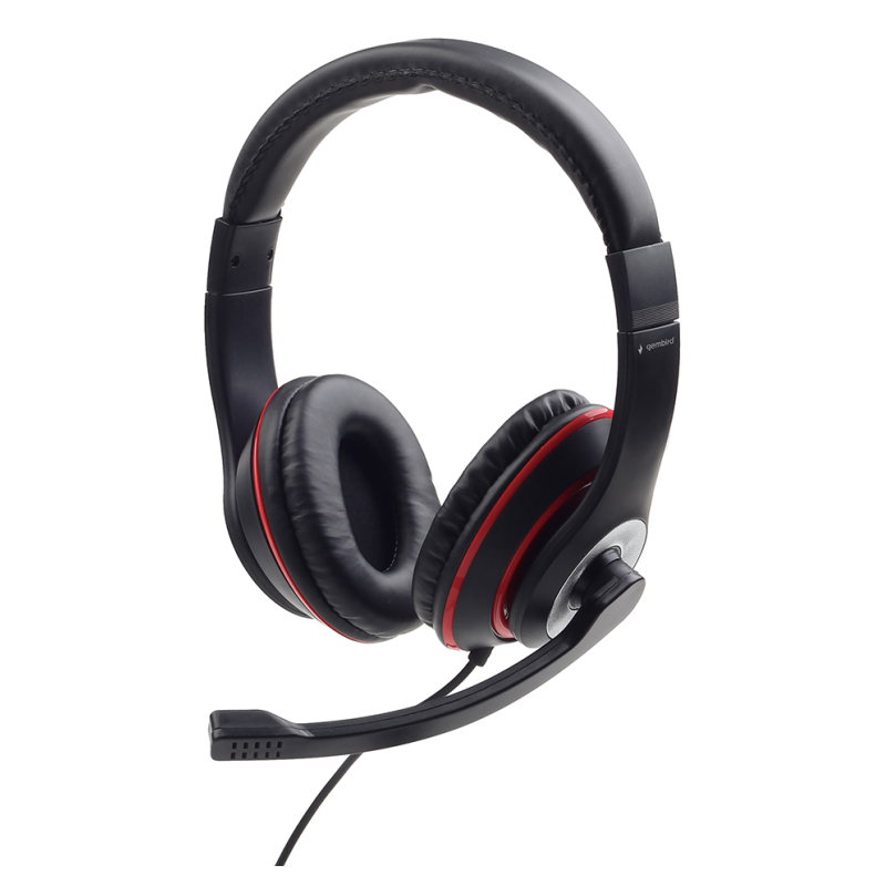 AURICULARES ESTEREO GEMBIRD COLOR NEGRO CON ARO ROJO