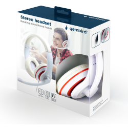 AURICULARES ESTEREO GEMBIRD COLOR BLANCO CON ARO ROJO