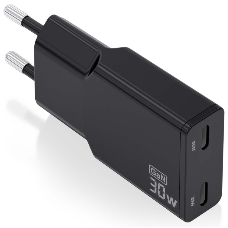 CARGADOR AISENS GAN ULTRA DELGADO 30W 2XUSB C PD30 QC40 NEGRO
