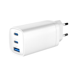 CARGADOR RAPIDO USB GEMBIRD POWER DELIVERY GAN DE 3 PUERTOS Y 65 W BLANCO