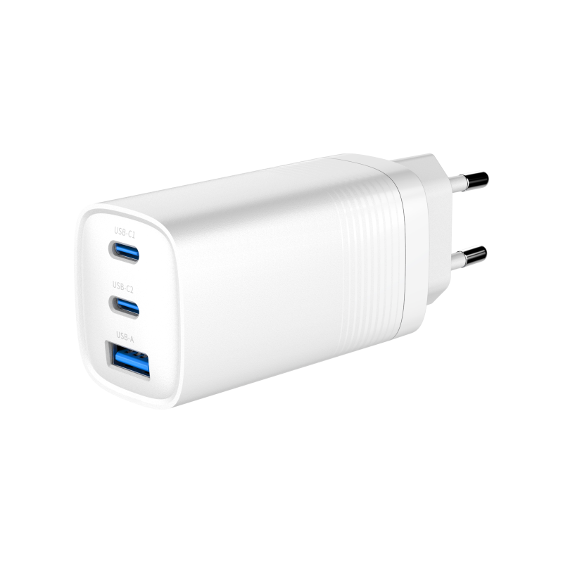 CARGADOR RAPIDO USB GEMBIRD POWER DELIVERY GAN DE 3 PUERTOS Y 65 W BLANCO