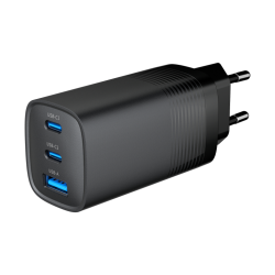 CARGADOR RAPIDO USB GEMBIRD POWER DELIVERY GAN DE 3 PUERTOS Y 65 W NEGRO