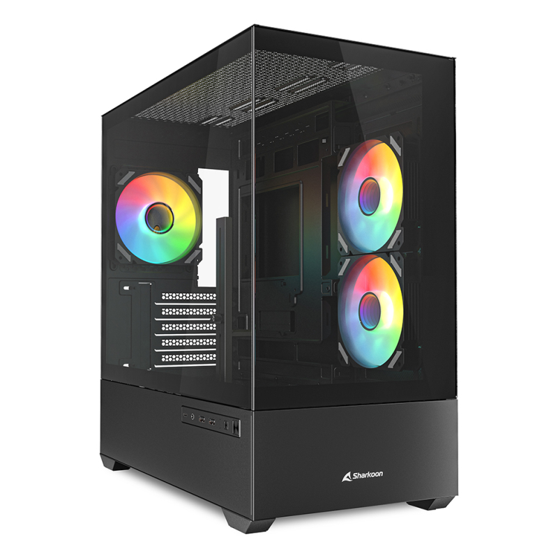 CAJA GAMING SHARKOON MK6 RGC MICRO ATX NEGRO 3XVENT 120MM 2XUSB SN FUENTE