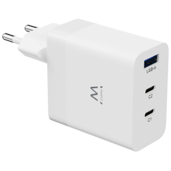 CARGADOR MOVIL EWENT CARGA RAPIDA PUERTOS 2 USB C Y 1 USB A 65W BLANCO