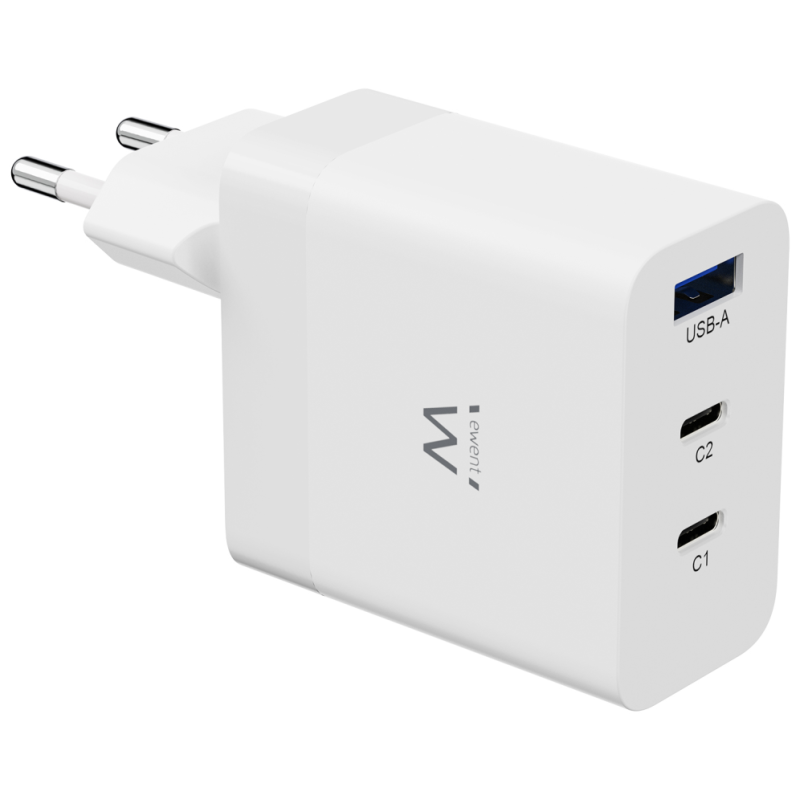 CARGADOR MOVIL EWENT CARGA RAPIDA PUERTOS 2 USB C Y 1 USB A 65W BLANCO