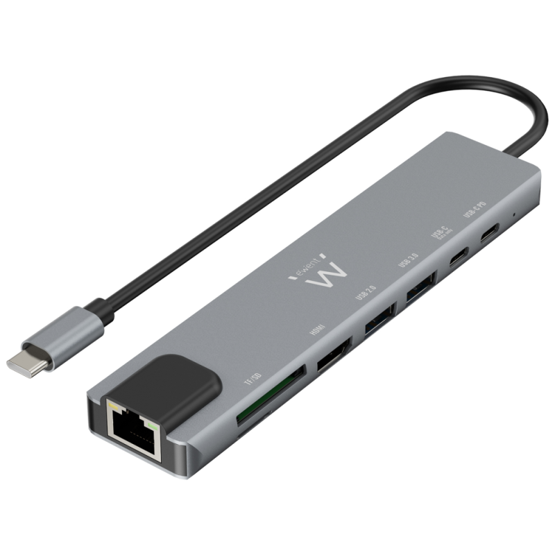 HUB EWENT USB 32 GEN1 USB C DOCK 8 1 HDMI 4K 2XUSB C 2XUSB A LAN CARD READER