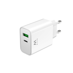CARGADOR MOVIL EWENT CARGA RAPIDA PUERTOS USB C Y USB A 30W BLANCO