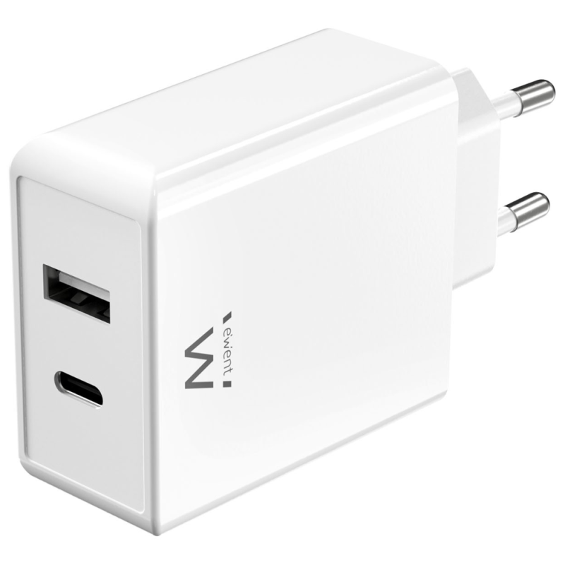 CARGADOR MOVIL EWENT CARGA RAPIDA PUERTOS USB C Y USB A 45W BLANCO