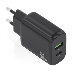 CARGADOR AISENS GAN 30W 1XUSB C PD30 QC40 1XUSB A QC30 NEGRO