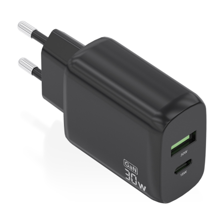 CARGADOR AISENS GAN 30W 1XUSB C PD30 QC40 1XUSB A QC30 NEGRO