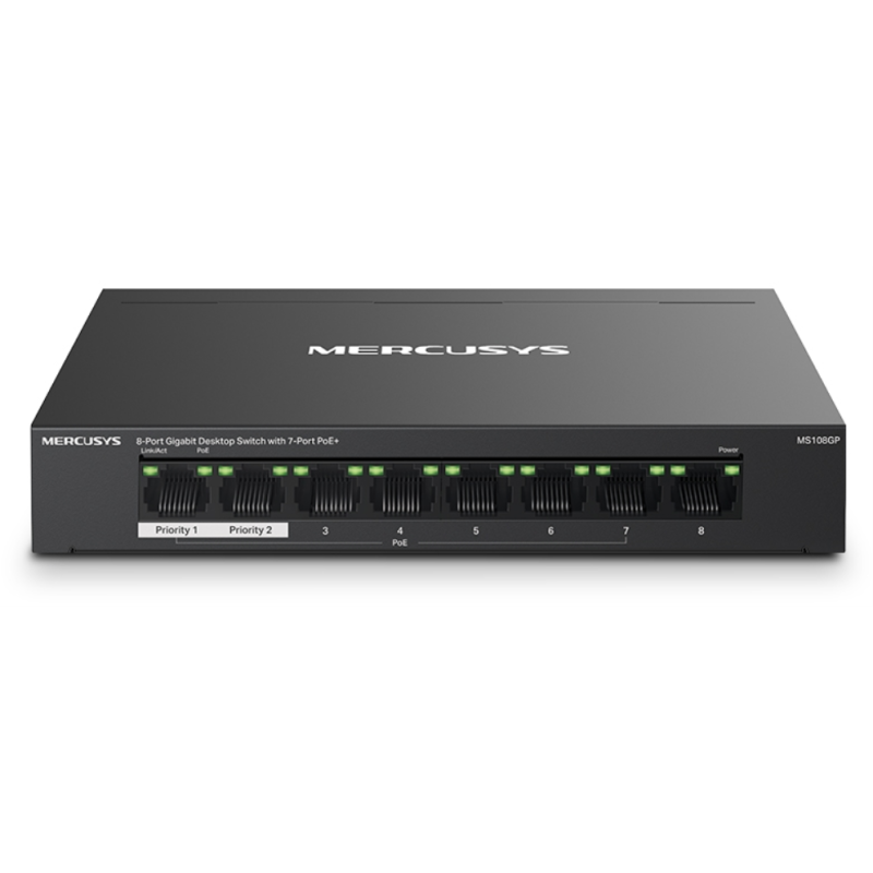 SWITCH MERCUSYS MS108GP 8 PUERTOS GIGABIT 7 PUERTOS POE