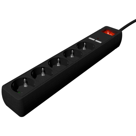 REGLETA CON CARGADOR USB 5 ENCHUFES 15 M USB 2A COLOR NEGRO