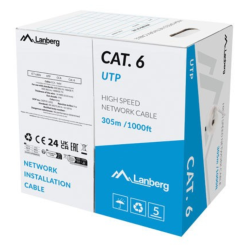 BOBINA CABLE DE RED LANBERG UTP RJ45 CAT6 SOLIDO CCA 305M GRIS FLUKE PASSED CF
