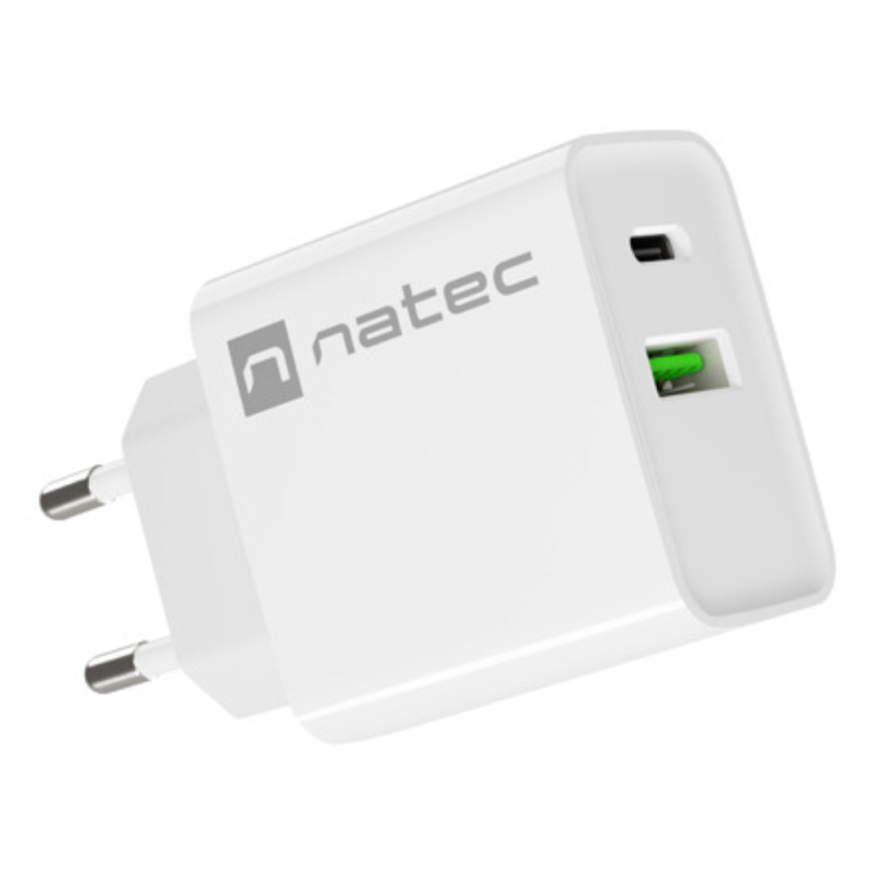 CARGADOR NATEC RIBERA 20W 1XUSB A 1XUSB C PD30 QC30 BLANCO