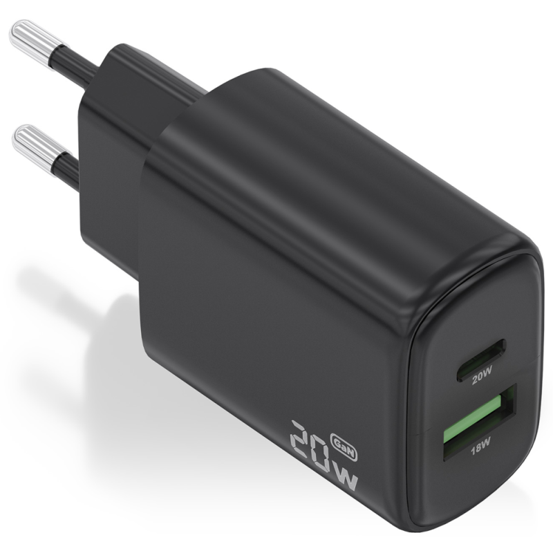 CARGADOR AISENS GAN 20W 1XUSB C PD30 1XUSB A QC30 NEGRO