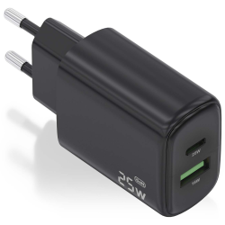 CARGADOR AISENS GAN 25W 1XUSB C PD30 1XUSB A QC30 NEGRO