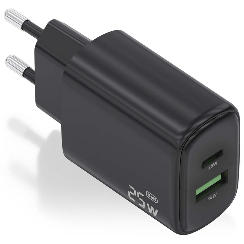 CARGADOR AISENS GAN 25W 1XUSB C PD30 1XUSB A QC30 NEGRO