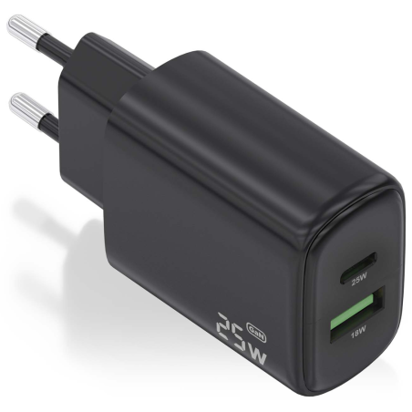 CARGADOR AISENS GAN 25W 1XUSB C PD30 1XUSB A QC30 NEGRO