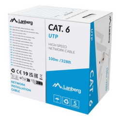 BOBINA CABLE DE RED LANBERG RJ45 CAT6 UTP SOLIDO CU CPR 100M GRIS FLUKE PASSED