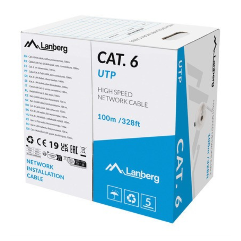 BOBINA CABLE DE RED LANBERG RJ45 CAT6 UTP SOLIDO CU CPR 100M GRIS FLUKE PASSED