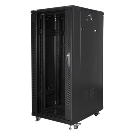 ARMARIO LANBERG 19 27U 600X800 FLAT PACK NEGRO CON PUERTA DE CRISTAL