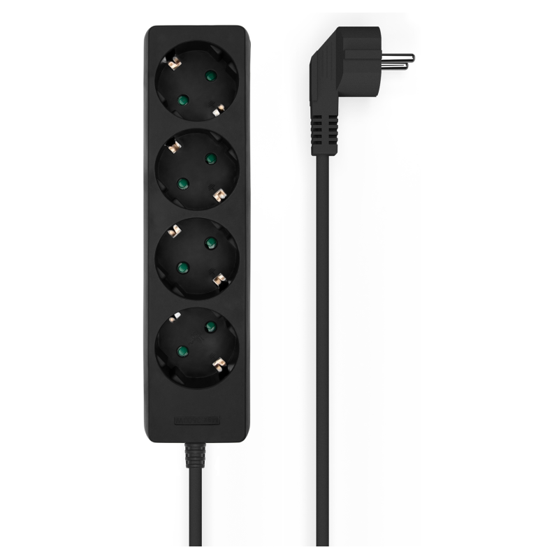 REGLETA AISENS BASE 4 TOMAS SIN INTERRUPTOR CABLE 3x15MM2 14M NEGRO