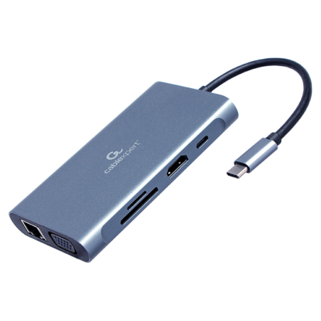 ADAPTADOR MULTIP GEMBIRD USBC 7EN1 HUB30HDMIVGAPDLECTOR TARJETASAUDIOGRIS