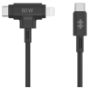 HYPER SILICONE USB C TO USB C AND LIGHTNING HYBRID 60W CABLE BLACK