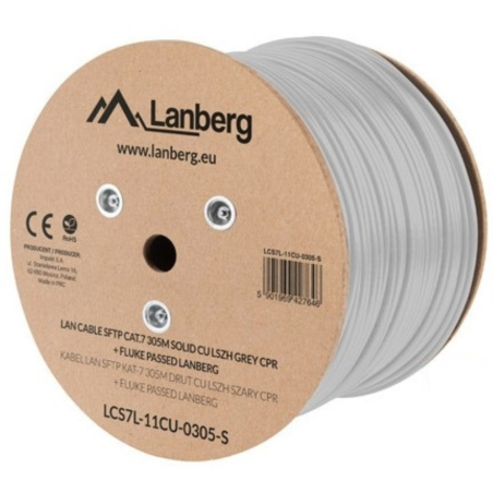 BOBINA CABLE RED LANBERG SFTP RJ45 CAT7 SOLIDO CU AWG23 LSZH CPR 305M GRIS FLU