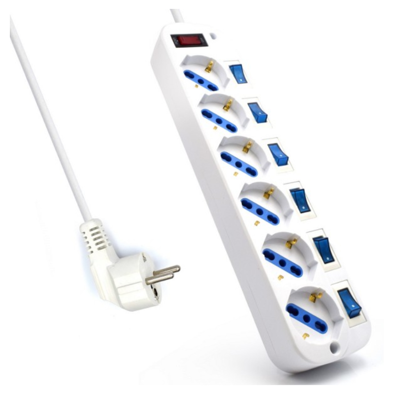 REGLETA EWENT 6 TOMAS SHUKO 16A CON INTERRUPTOR ON OFF 3M BLANCA