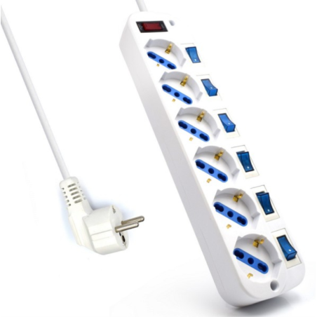 REGLETA EWENT 6 TOMAS SHUKO 16A CON INTERRUPTOR ON OFF 3M BLANCA