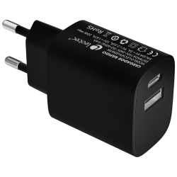 LEOTEC CARGADOR 20W CARGA RAPIDA 1 USB TIPO C PD 1 USB A NEGRO