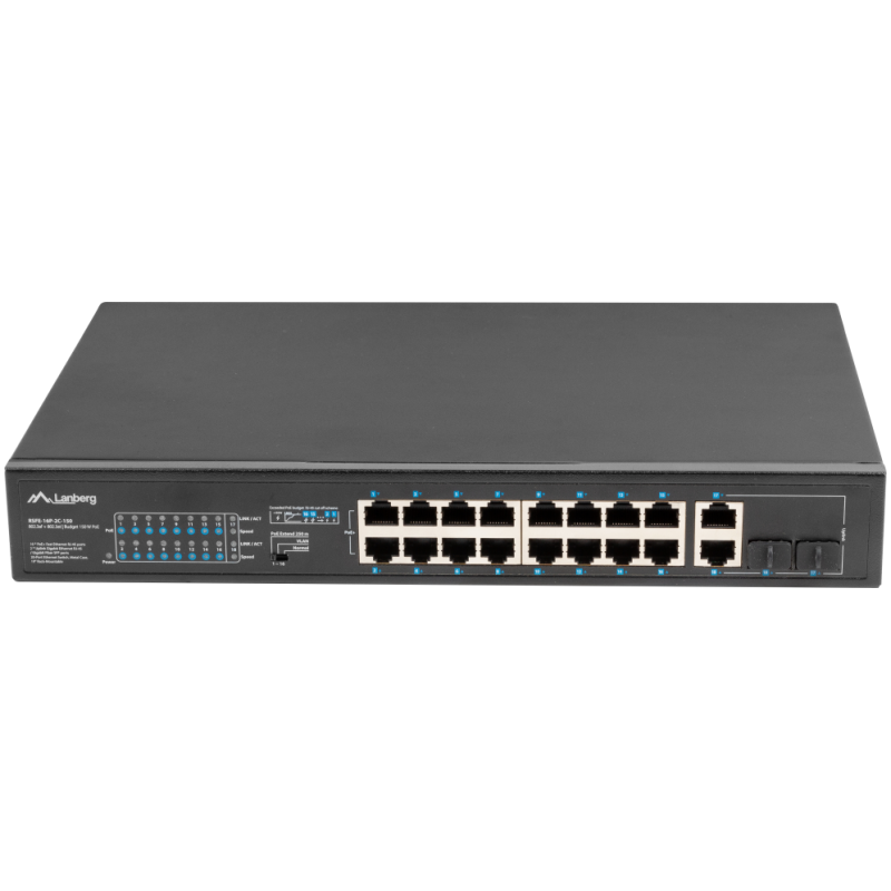SWITCH LANBERG 18 PTOS 100MB 16xPOE 2x GBIT ETHER 150W RACK 10 19