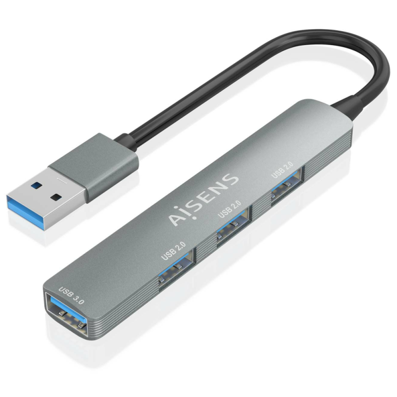 HUB AISENS USB 30 ALUMINIO 1XUSB30 A H 3XUSB20 A H GRIS 10CM