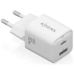 CARGADOR AISENS GAN 30W 1XUSB C PD30 QC40 1XUSB A QC30 BLANCO