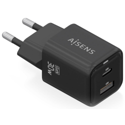 CARGADOR AISENS GAN 30W 1XUSB C PD30 QC40 1XUSB A QC30 NEGRO