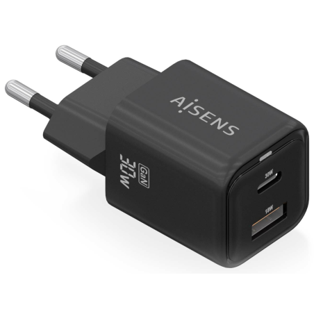 CARGADOR AISENS GAN 30W 1XUSB C PD30 QC40 1XUSB A QC30 NEGRO