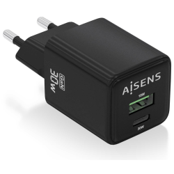 CARGADOR AISENS GAN 30W 1XUSB C PD30 QC40 1XUSB A QC30 NEGRO