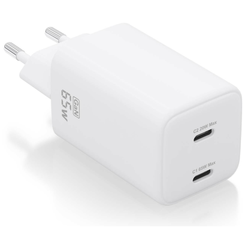 CARGADOR AISENS GAN 65W 2XUSB C PD30 QC40 BLANCO