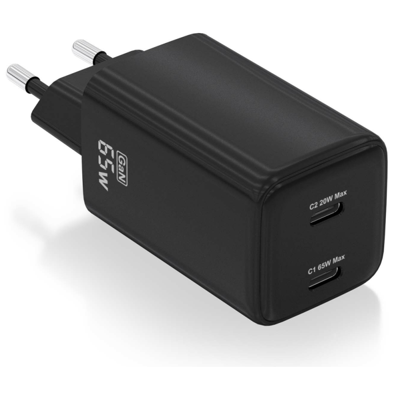 CARGADOR AISENS GAN 65W 2XUSB C PD30 QC40 NEGRO
