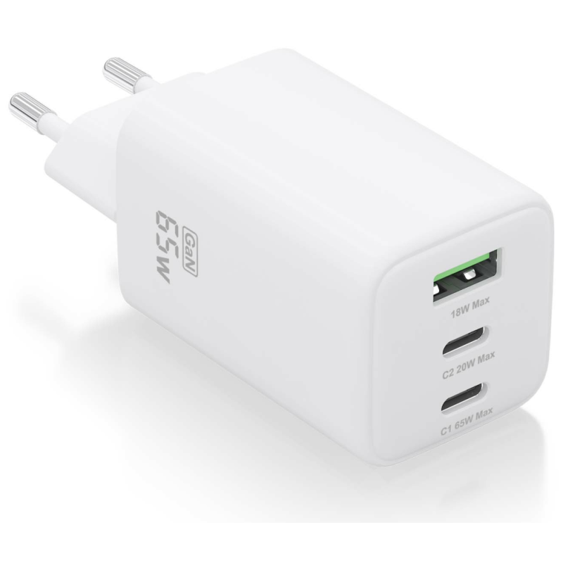 CARGADOR AISENS GAN 65W 2XUSB C PD30 QC40 1XUSB A QC30 BLANCO