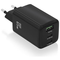 CARGADOR AISENS GAN 65W 2XUSB C PD30 QC40 1XUSB A QC30 NEGRO